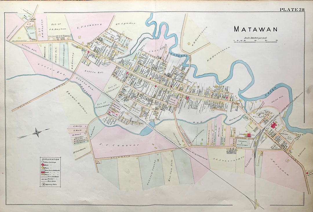 Matawan Map Original 1889 Monmouth County Atlas Aberdeen Etsy