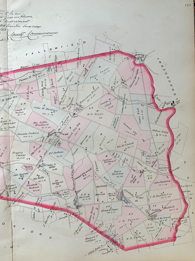 Upper Oxford Township Map Original 1883 Chester County Farm Etsy