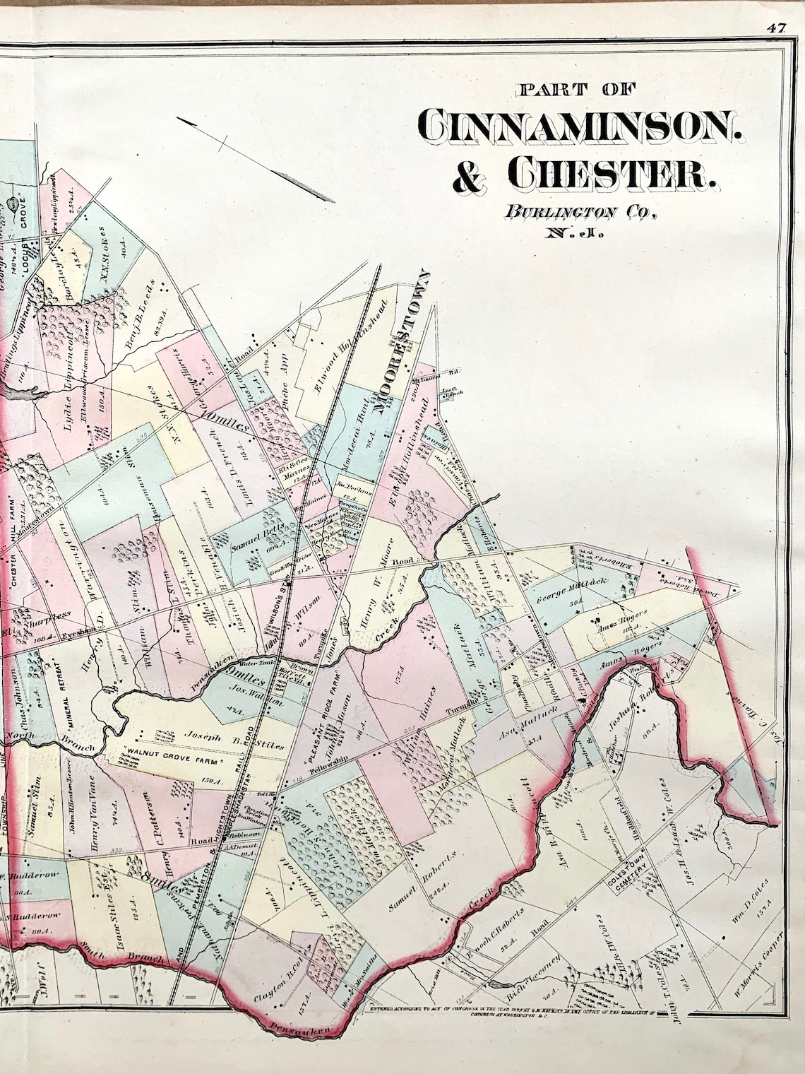 Cinnaminson map Original 1877 State of New Jersey Atlas Etsy