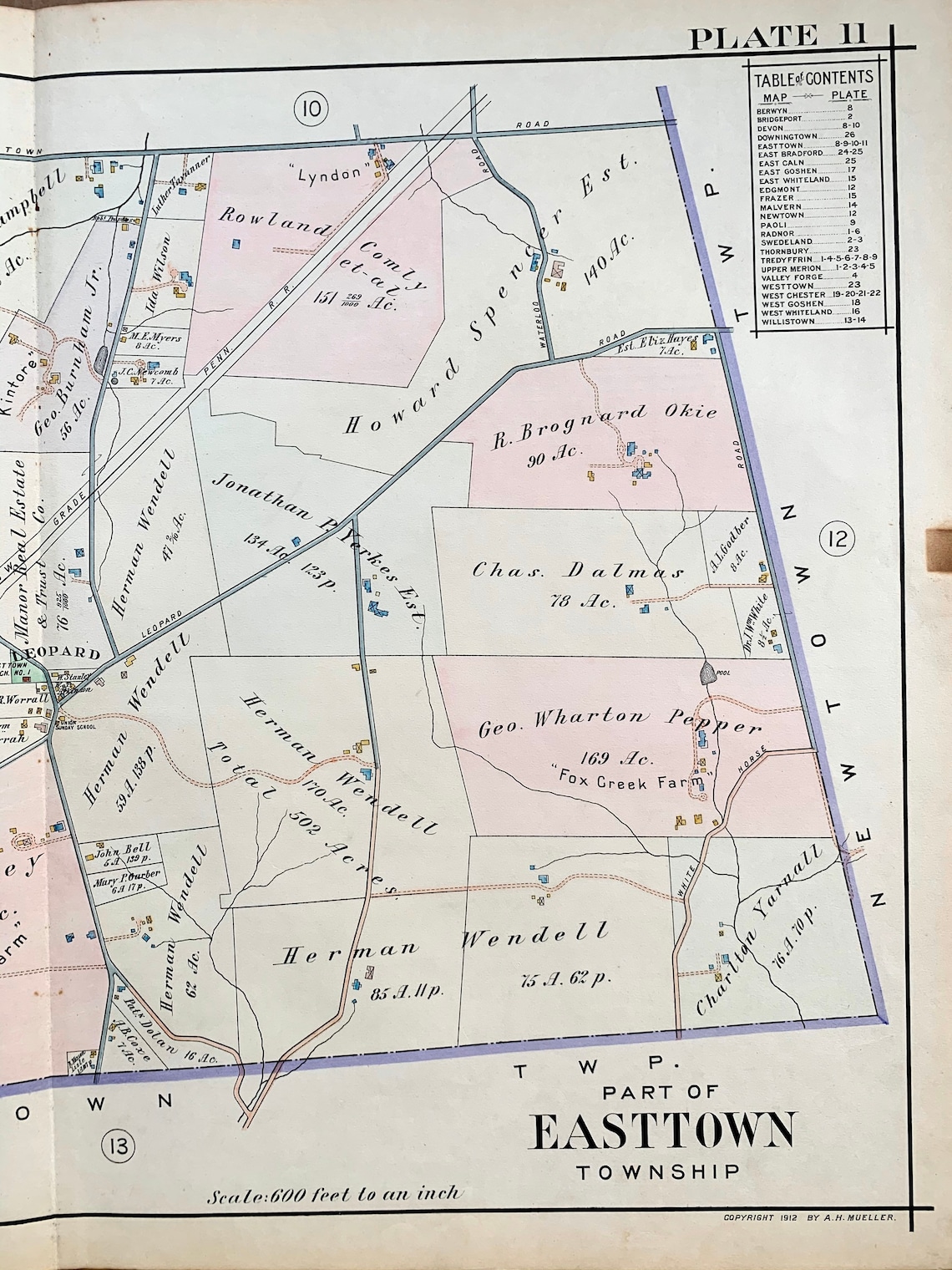 Easttown Township Map Original 1912 Pennsylvania Main Line Etsy