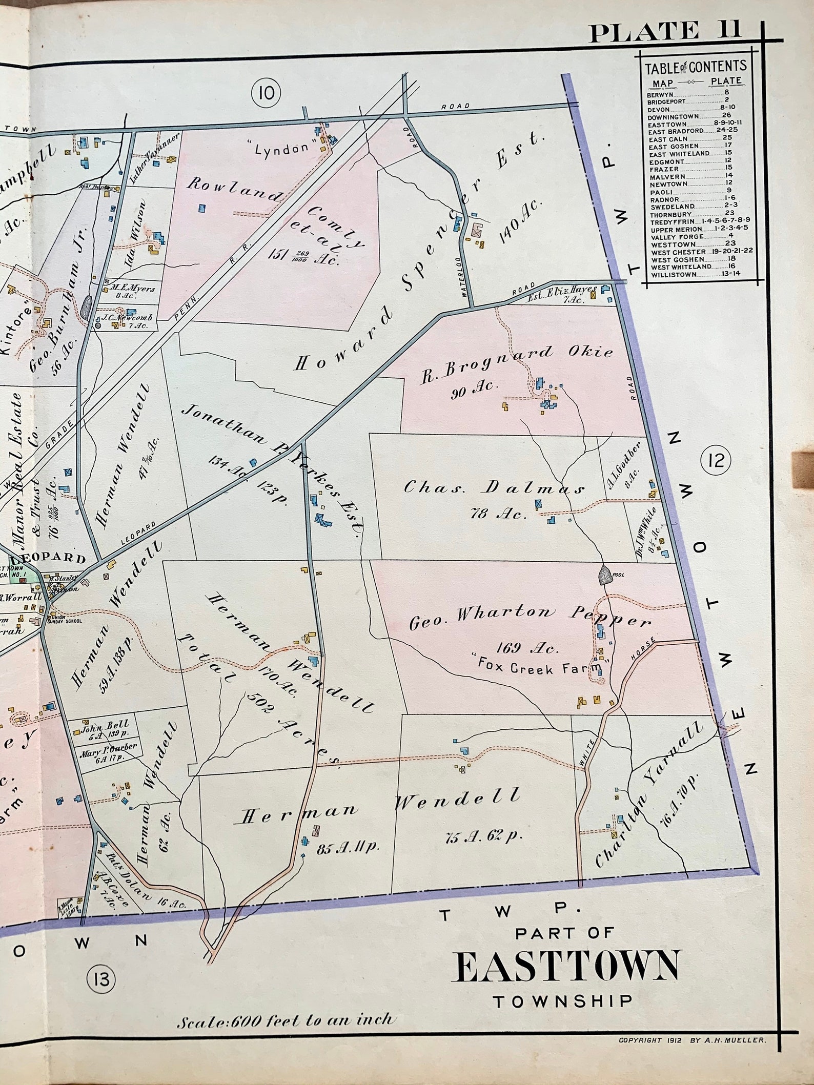 Easttown Township Map Original 1912 Pennsylvania Main Line Etsy