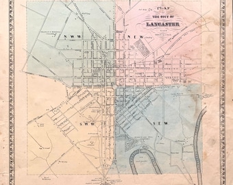 Map Of Lancaster City Pa City Of Lancaster Map Original 1864 Lancaster County Atlas | Etsy