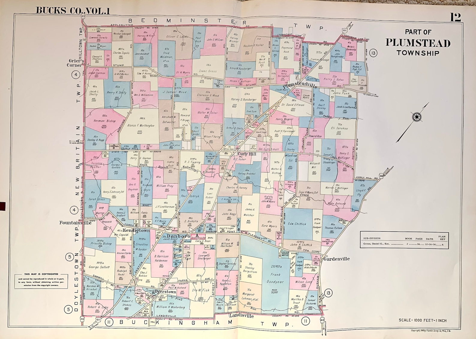 Plumstead Township Map, Original 1948 Bucks County Atlas