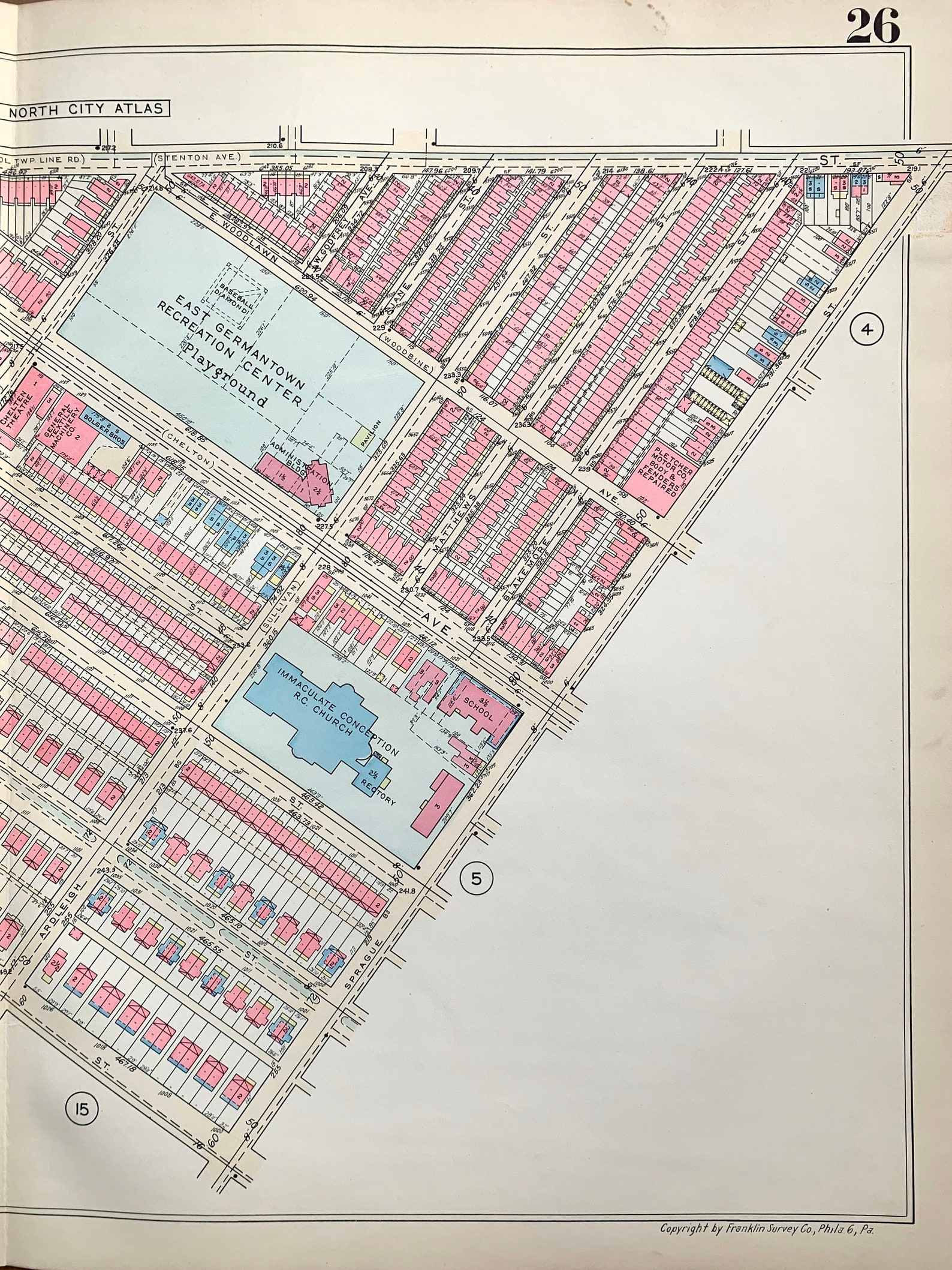 Germantown Map, Original 1955 City of Pennsylvania Atlas Map, East