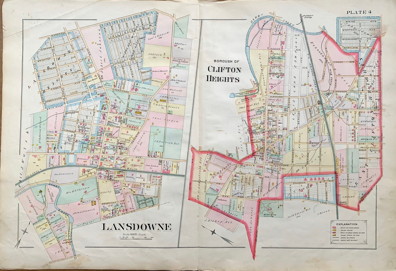 Antique Lansdowne Map, Original 1892 Delaware County Pennsylvania Atlas