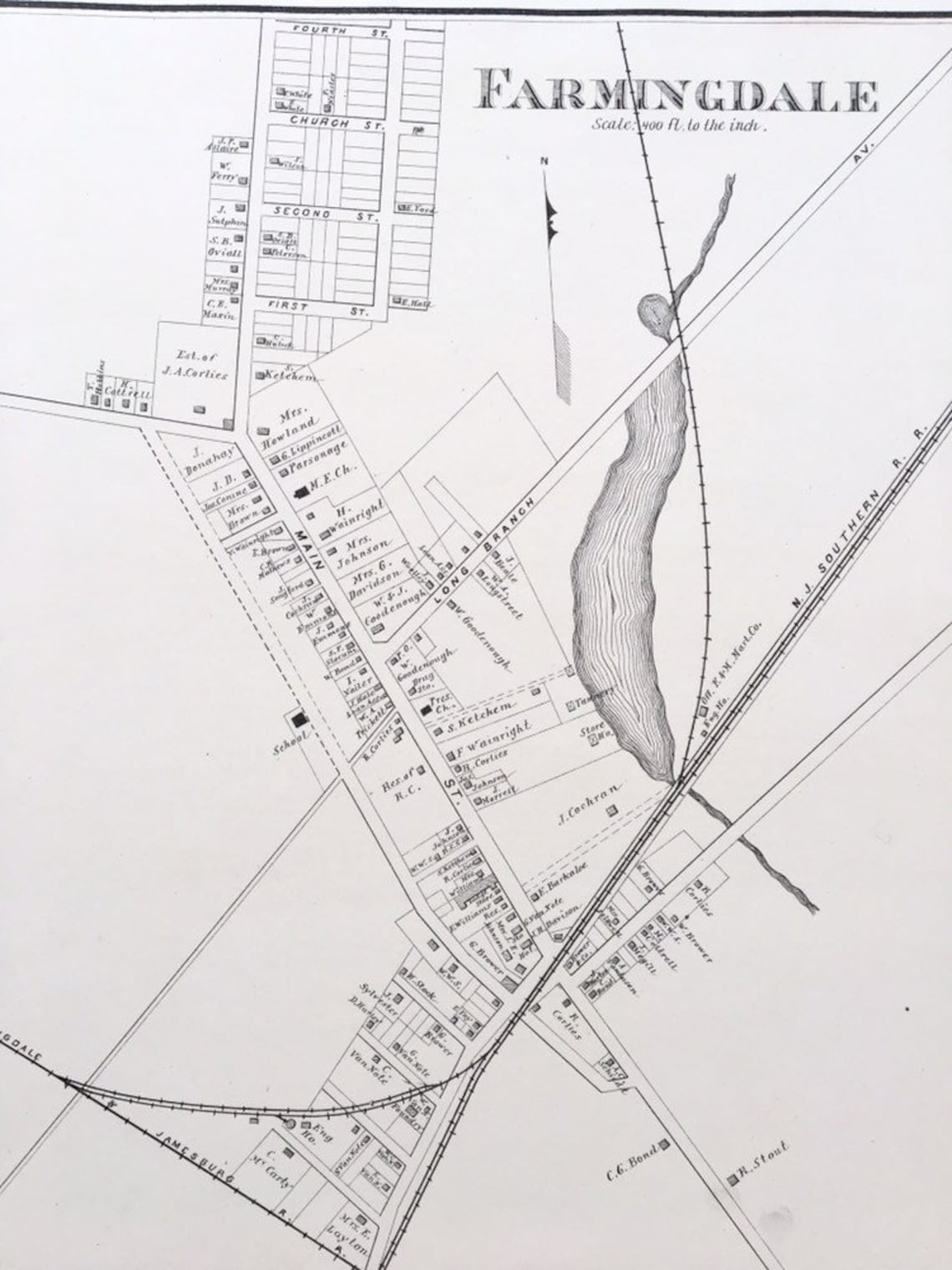 Farmingdale Map Original 1878 New Jersey Shore Atlas Etsy