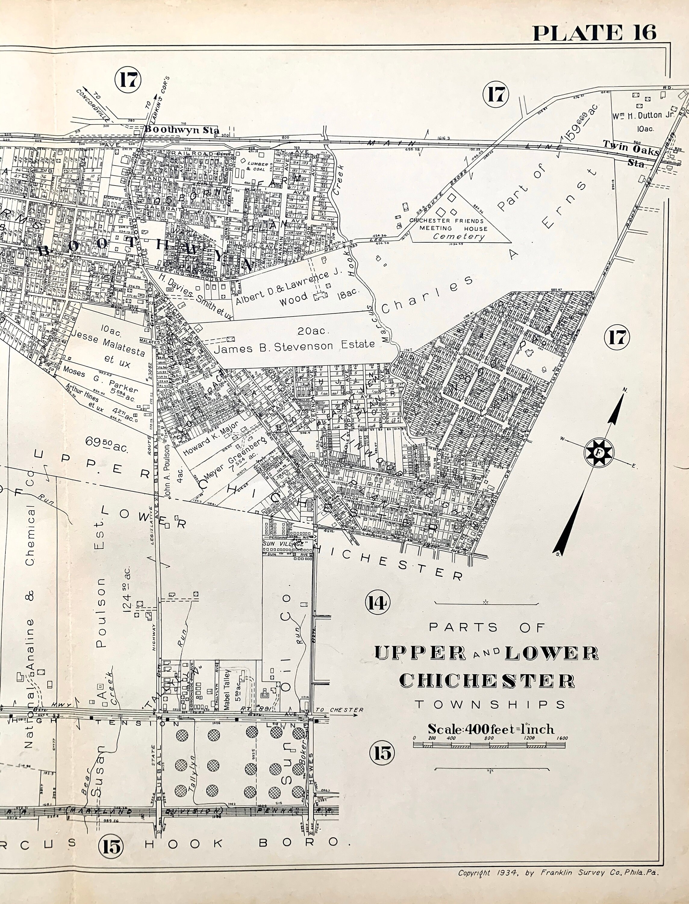 Upper and Lower Chichester map, Original 1934 Delaware County