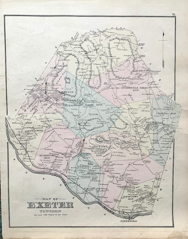 Exeter Township Map, Original 1876 Berks County Pennsylvania Atlas, Daniel Boone, Birdsboro Etsy