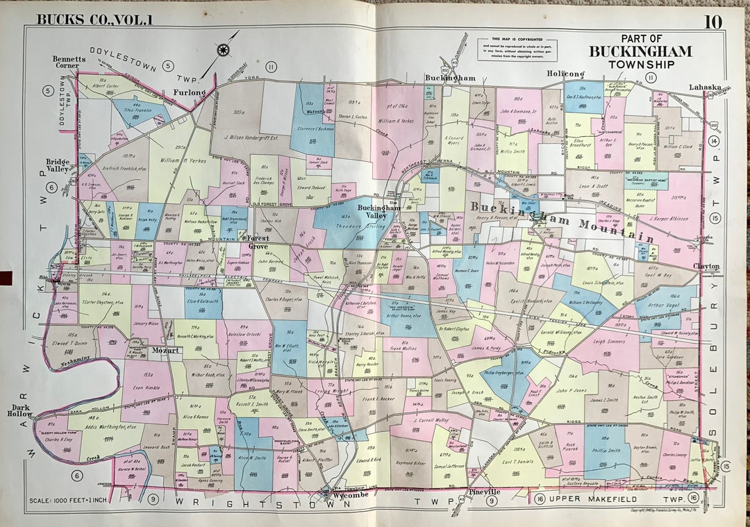 Buckingham Township Map Original 1948 Bucks County Atlas Etsy
