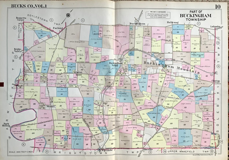 Buckingham Township Map Original 1948 Bucks County Atlas Etsy