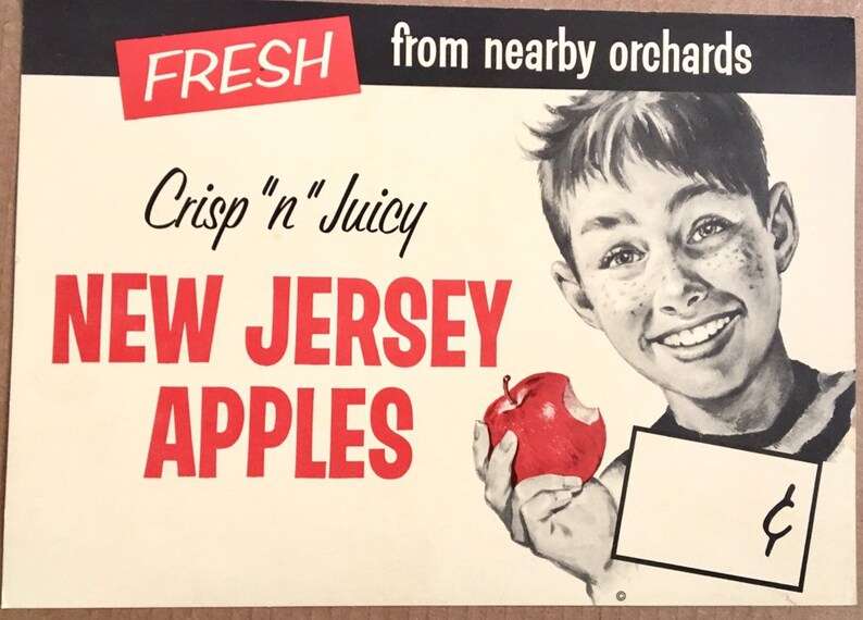 1950s New Jersey Apples cardboard vintage advertising state of New Jersey Produce Farmers Agricultural