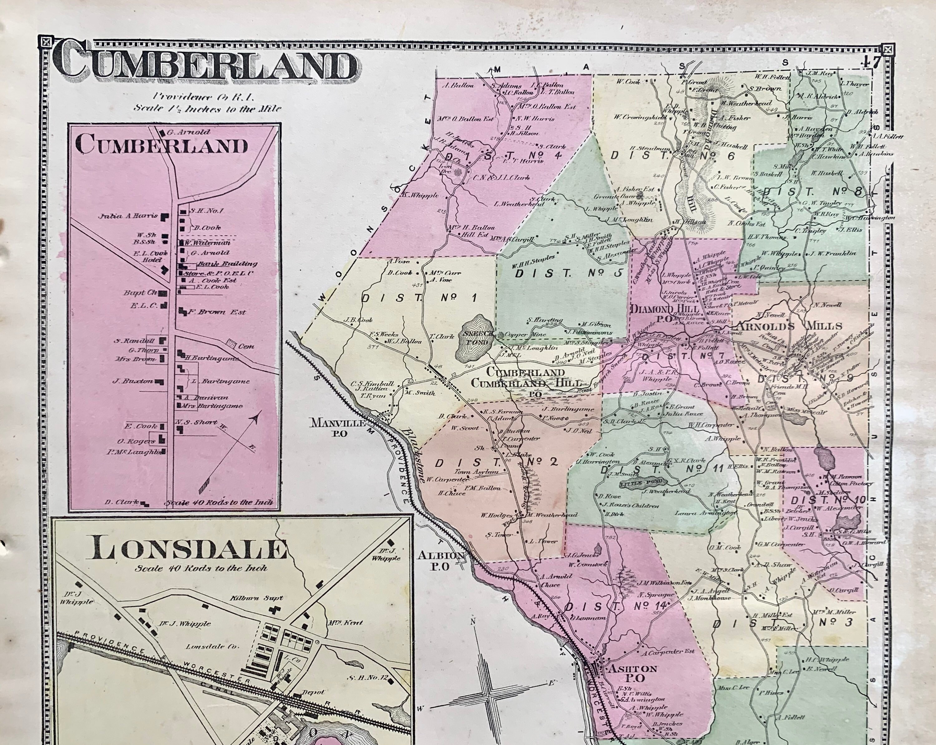 Cumberland map Original 1870 Rhode Island Atlas Providence Etsy.de