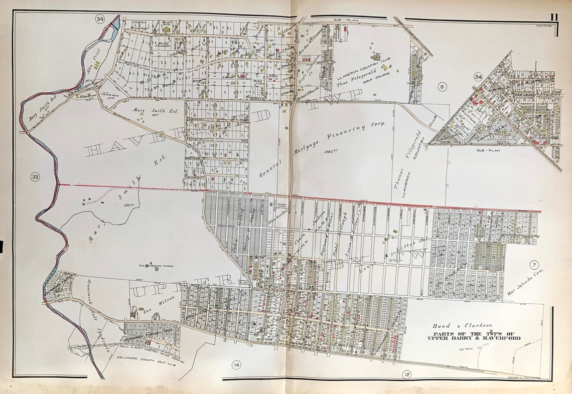 Haverford Township Map Original 1929 Delaware County Atlas Etsy