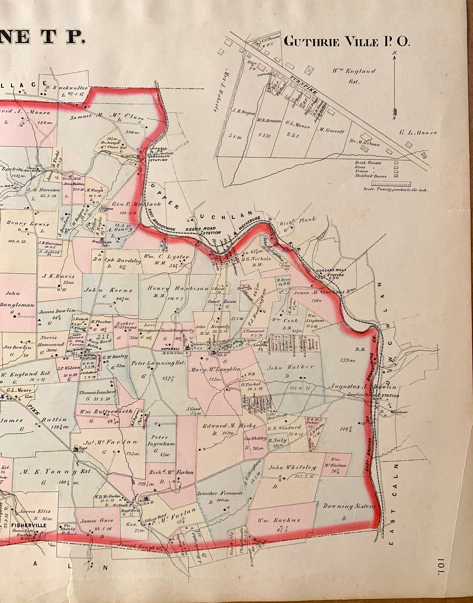 East Brandywine Township map Original 1883 Chester County Etsy