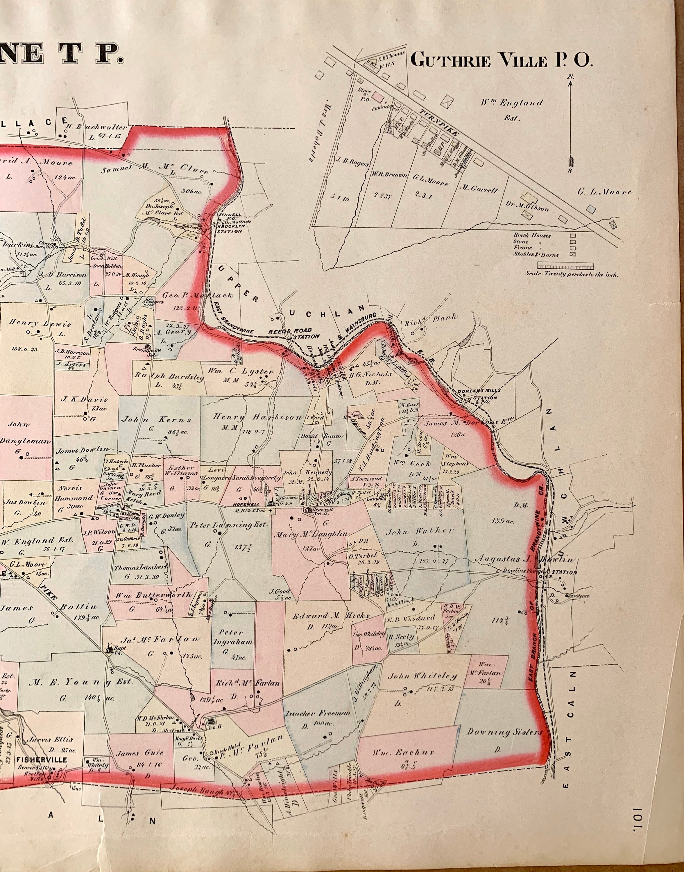 East Brandywine Township map Original 1883 Chester County Etsy