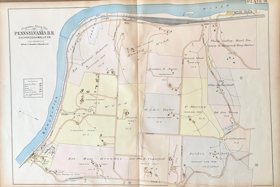 Lower Merion Township Map Gladwyne Map Lower Merion Township Original 1900 | Etsy