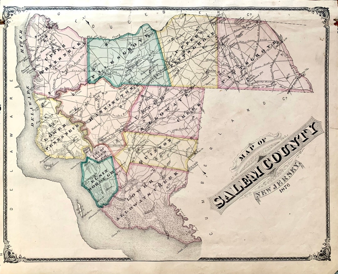Salem County Map, Original 1876 New Jersey Atlas, Pittsgrove