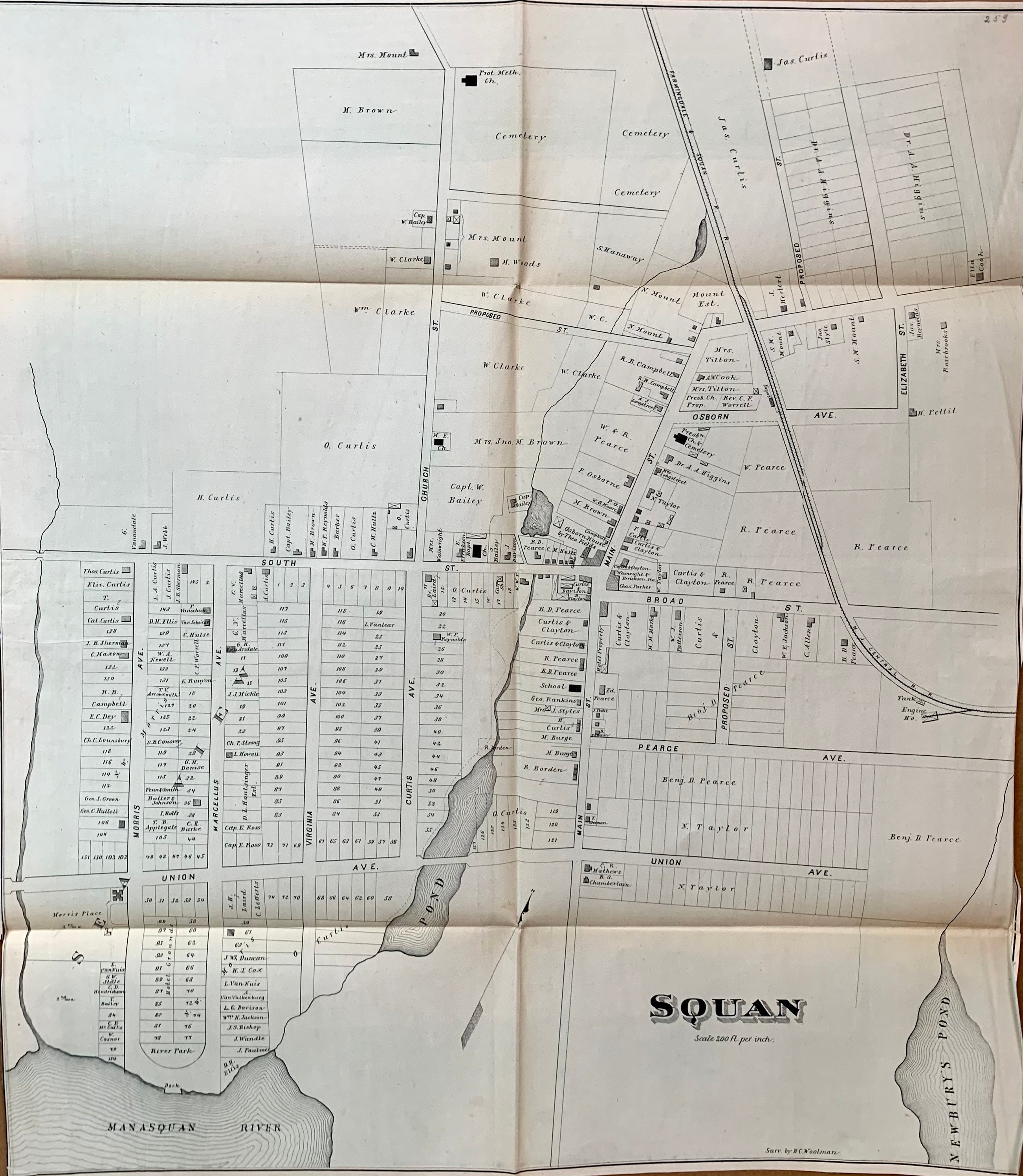 Manasquan Map Original 1878 New Jersey Shore Atlas Monmouth Etsy