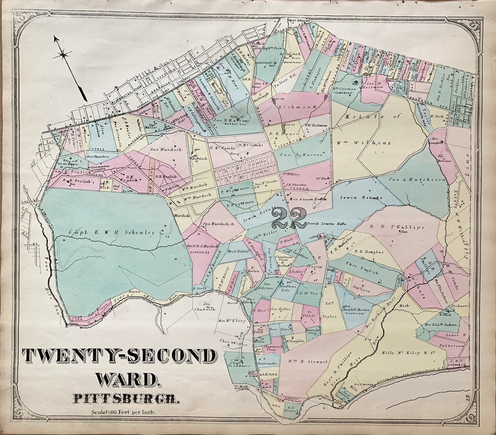 Squirrel Hill Map Original 1872 Pittsburgh Atlas Chatham Etsy