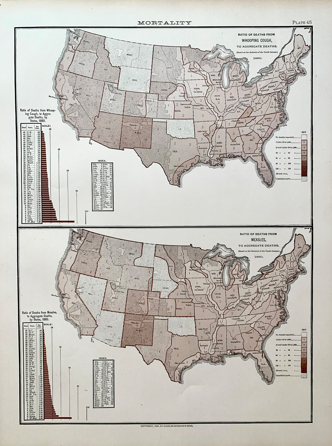 Whooping Cough Chart Original 1883 Statistical Atlas Etsy
