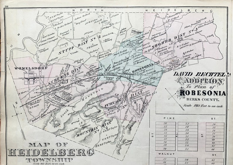 Heidelberg Township Map, Original 1876 Berks County Pennsylvania Atlas