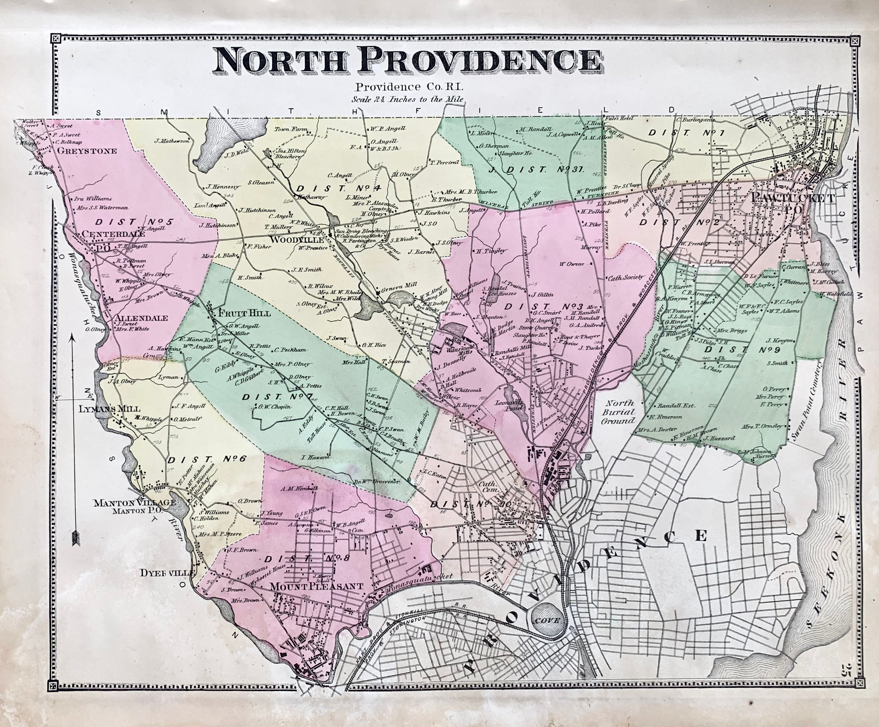 North Providence Map Original 1870 Rhode Island Atlas Etsy