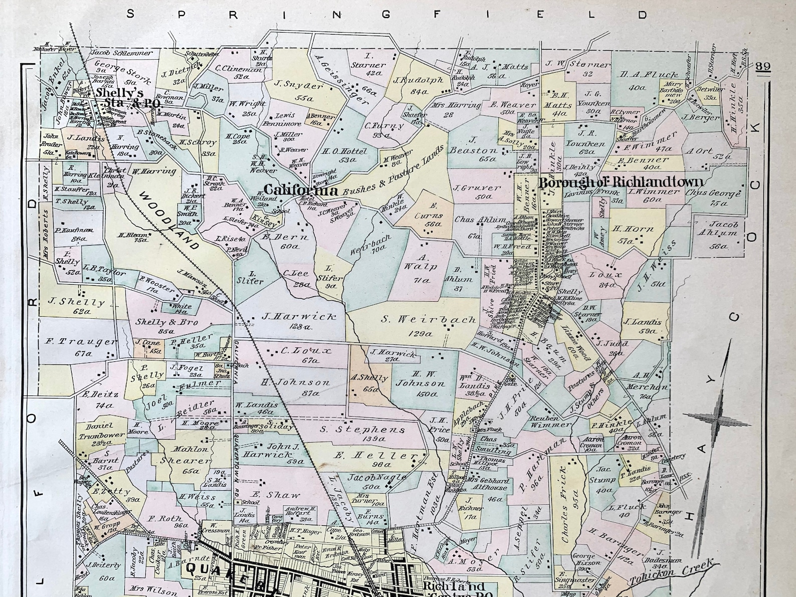 Richland Township Map, Original 1891 Bucks County Atlas, Quakertown Map