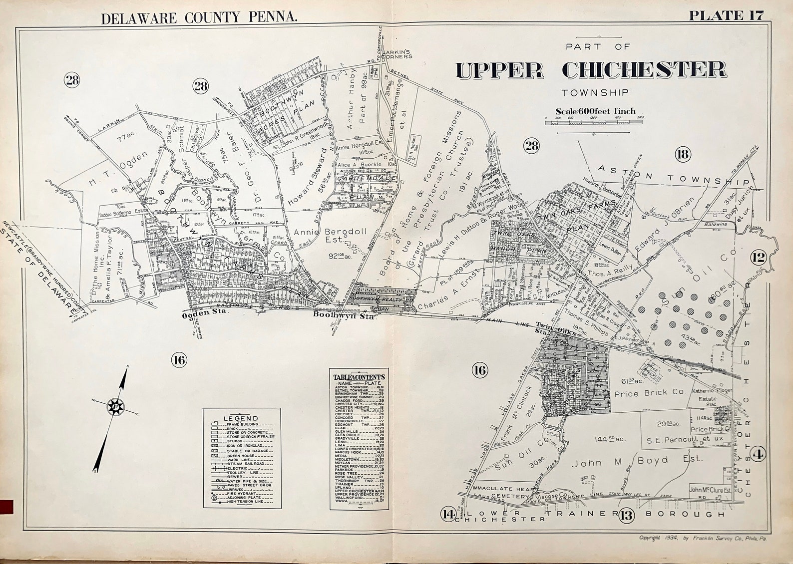 Upper Chichester Township Map Original 1934 Delaware County Etsy