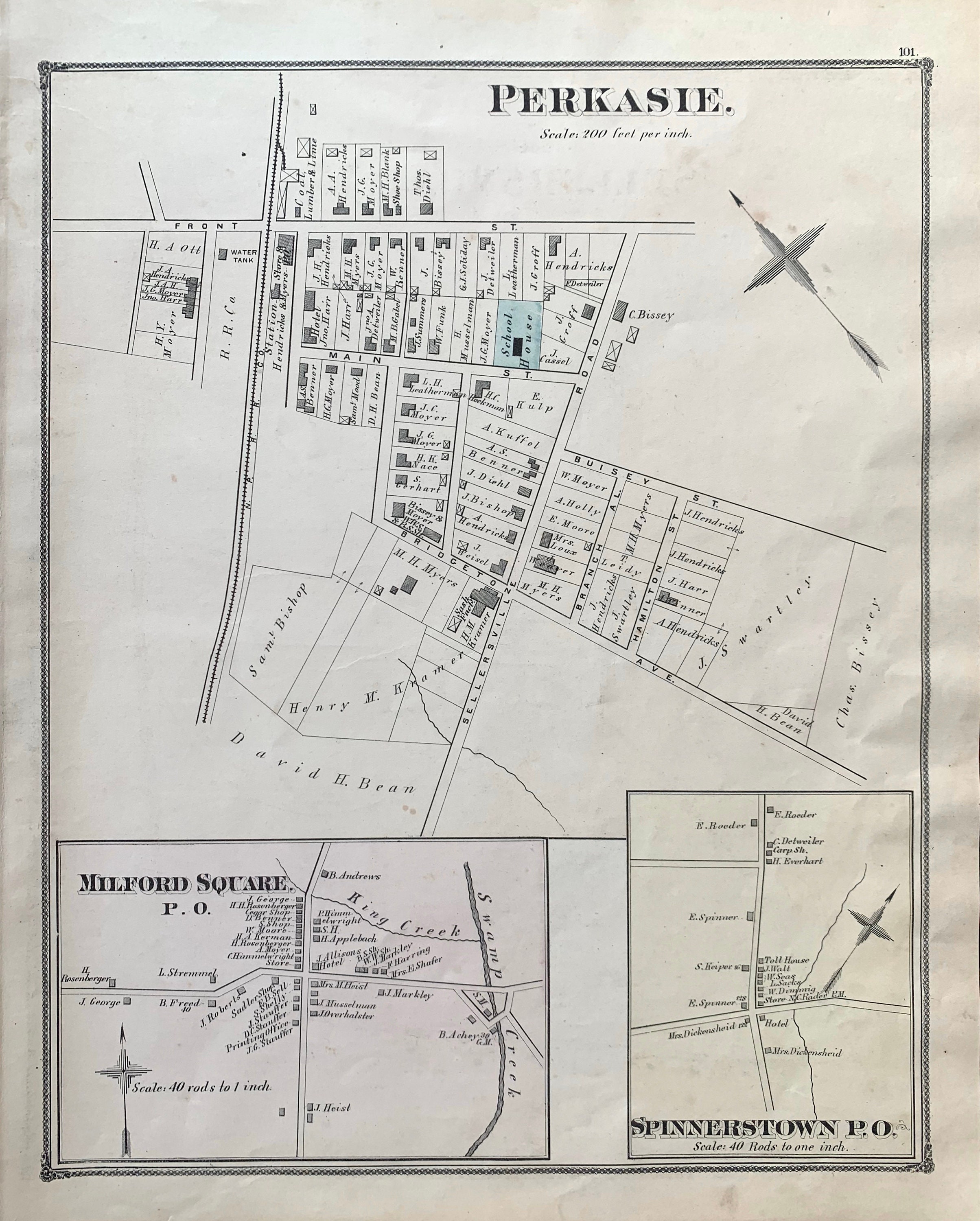 Perkasie Map, Dublin Map, Original 1875 Bucks County Atlas Map