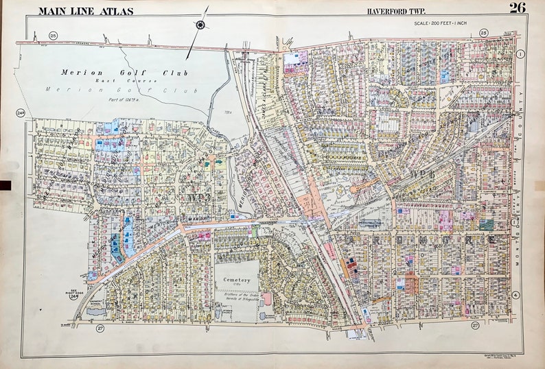 Ardmore Map, Original 1961 Main Line Atlas, Haverford Township, Merion ...