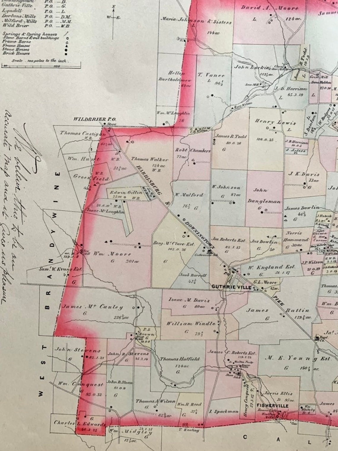 East Brandywine Township Map, Original 1883 Chester County Pennsylvania Farm Atlas