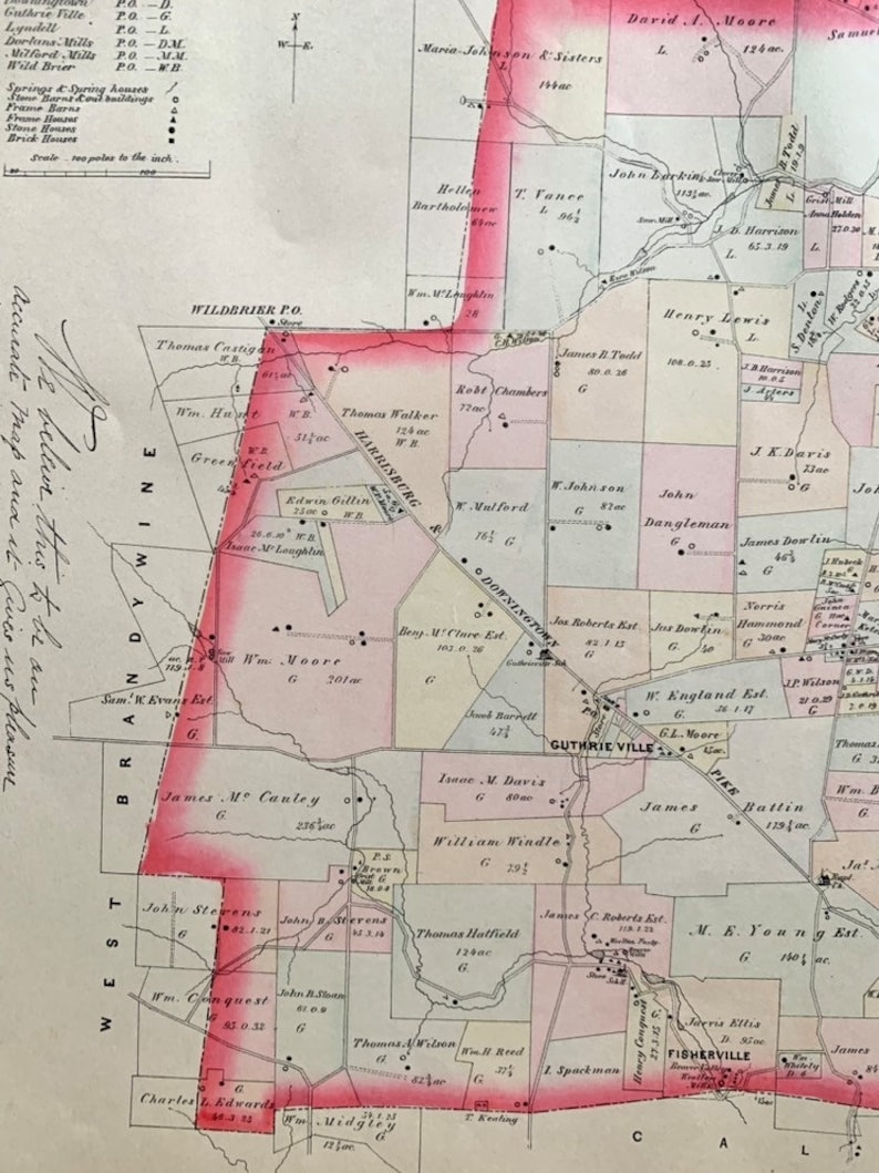 East Brandywine Township Map, Original 1883 Chester County Pennsylvania