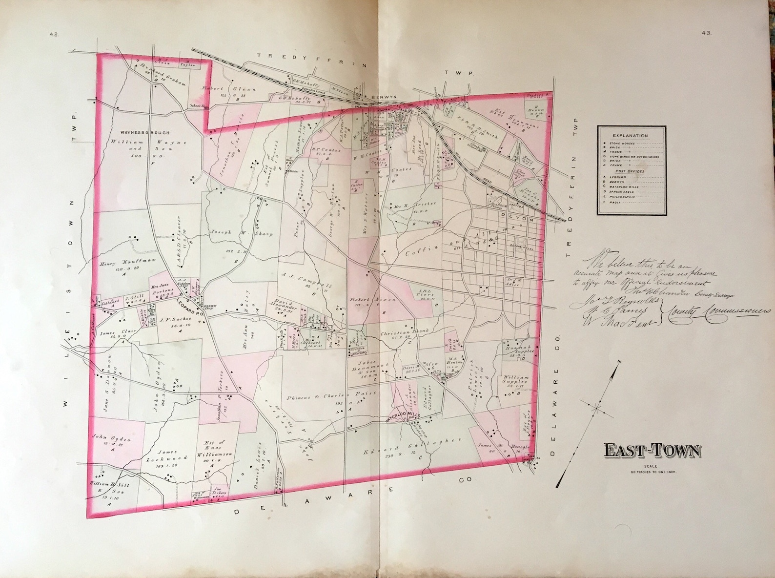 Easttown Township Map, Chester County Pennsylvania Farm Atlas Map