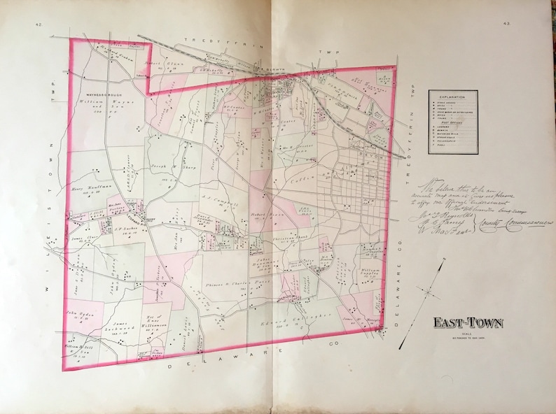 Easttown Township Map, Chester County Pennsylvania Farm Atlas Map