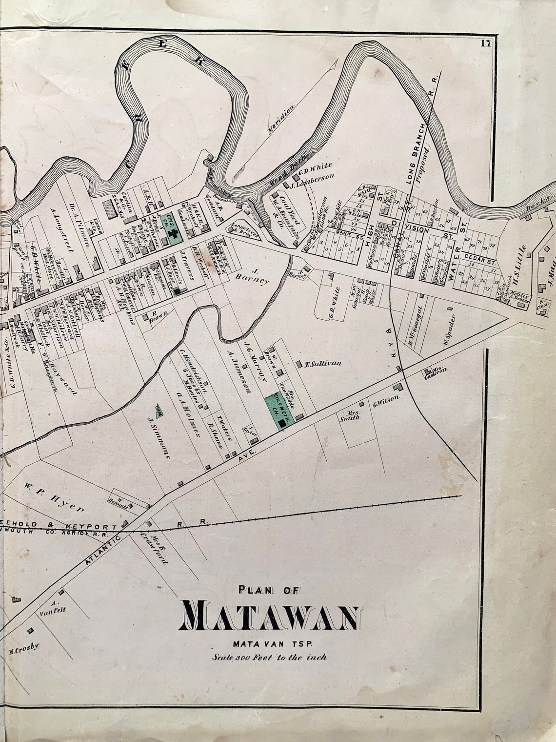 Matawan New Jersey Map Original 1873 Monmouth County Atlas Etsy