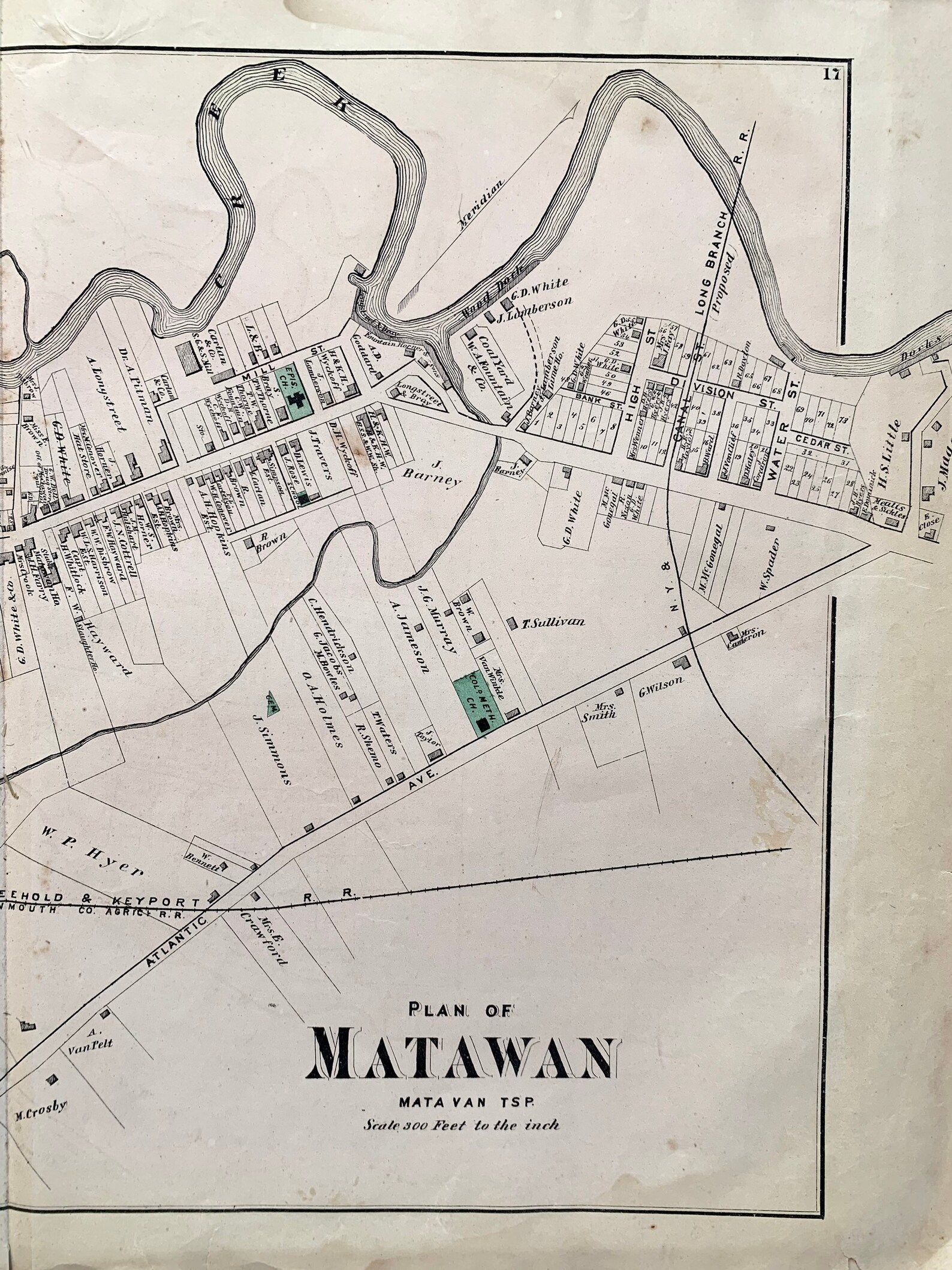 Matawan New Jersey Map Original 1873 Monmouth County Atlas Etsy