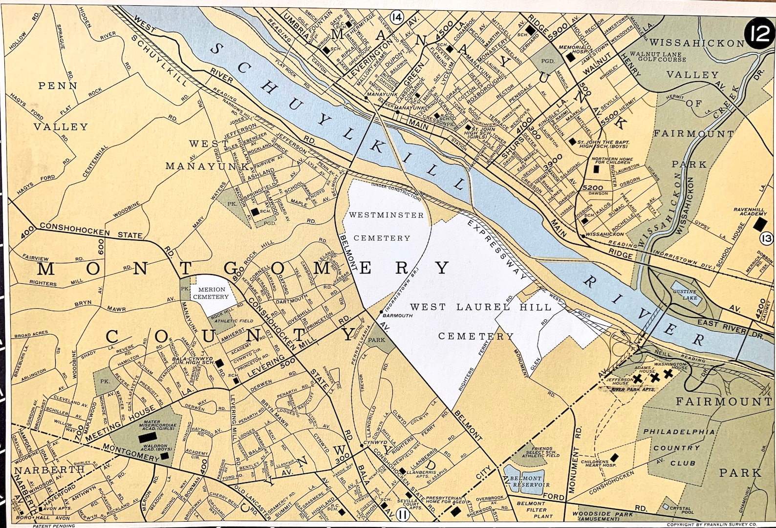Manayunk Map, Original 1951 City of Philadelphia Atlas, West Manayunk