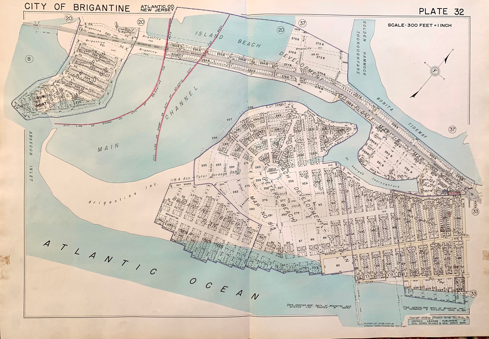 Brigantine Map Original 1938 Absecon Island Atlas the Cove Etsy