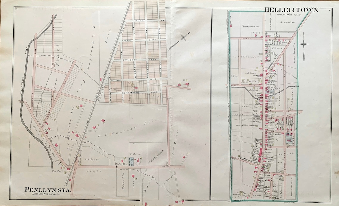 Antique Penllyn Map Hellertown Map Original 1886 North Etsy