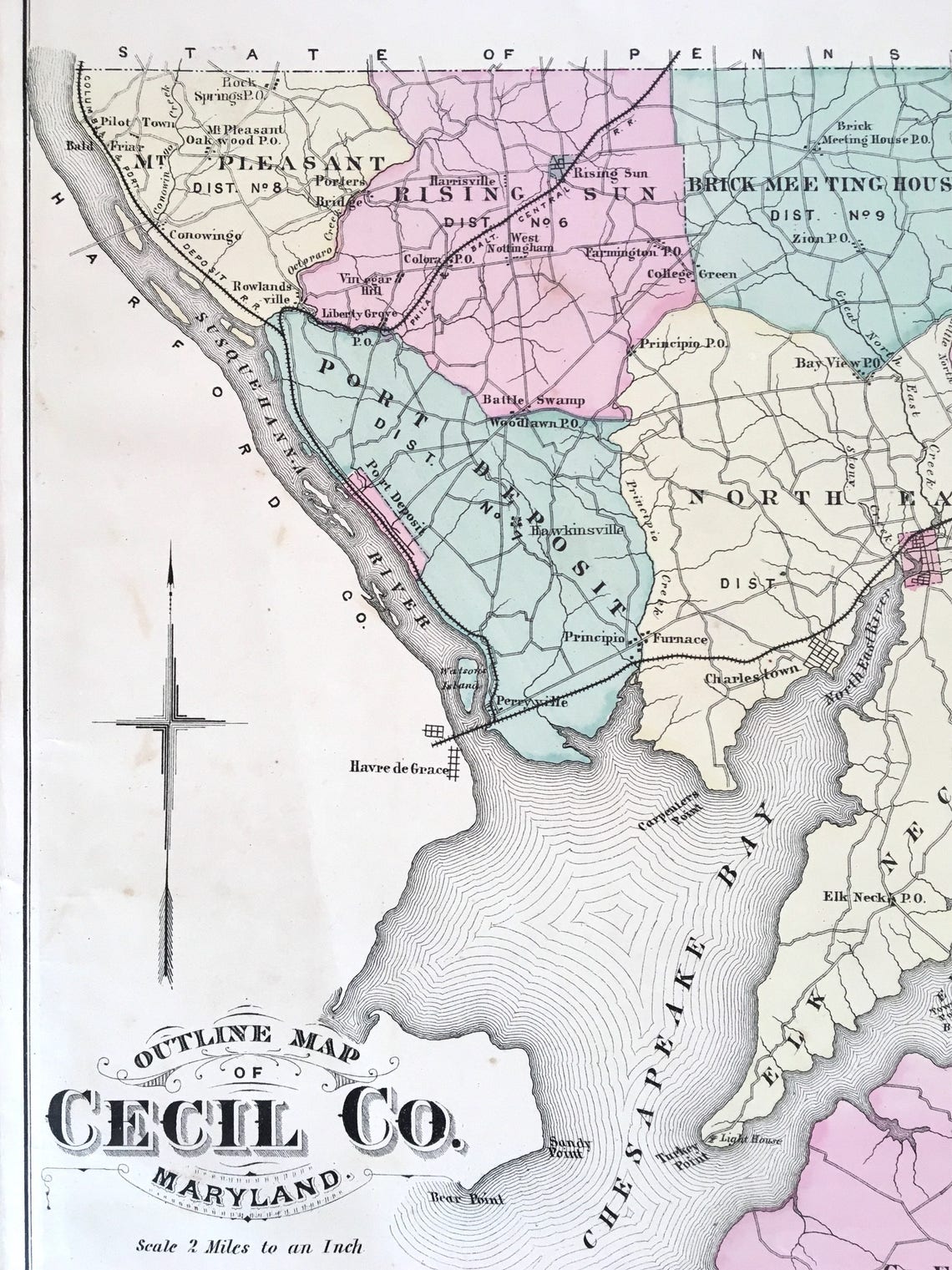 Cecil County Maryland 1877 Original Atlas Map Outline map Etsy