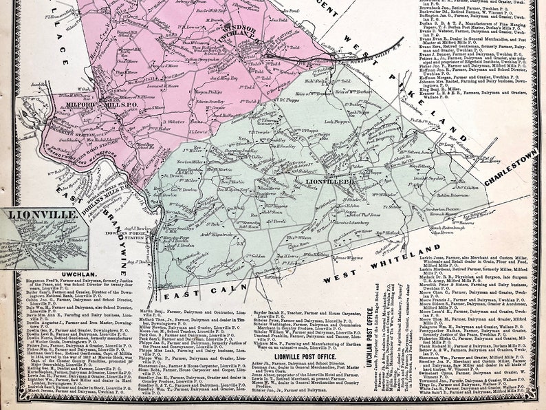 Uwchlan Township Map, Upper Uwchlan Map, Original 1873 Chester County