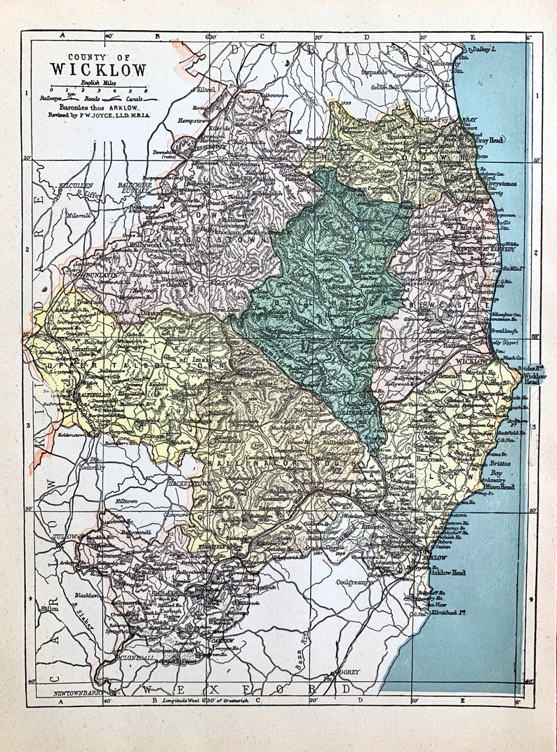 Original 1901 Atlas Map of County Wicklow
