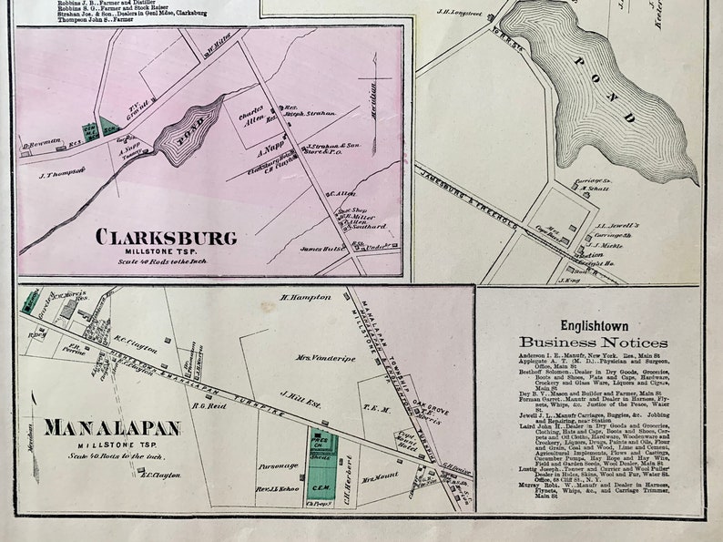 Englishtown Map, Original 1873 Monmouth County, New Jersey Atlas