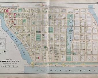 Asbury Park map, Original 1889 Monmouth County atlas, Jersey shore, Stone Pony