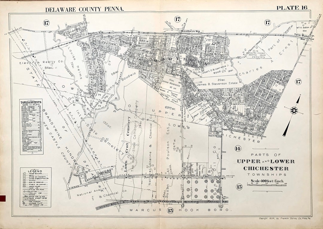 Upper and Lower Chichester Map, Original 1934 Delaware County