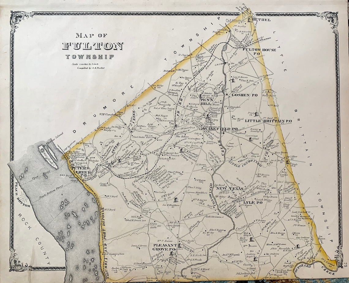 Marietta Borough Map Original 1875 Lancaster County Atlas Etsy