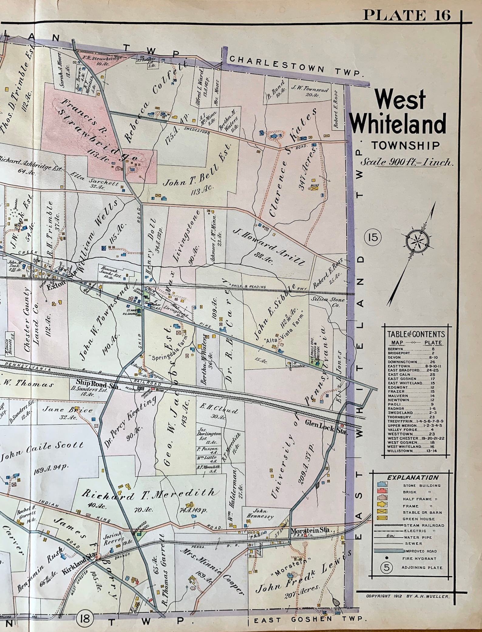 West Whiteland Map Original 1912 Main Line Pennsylvania Etsy