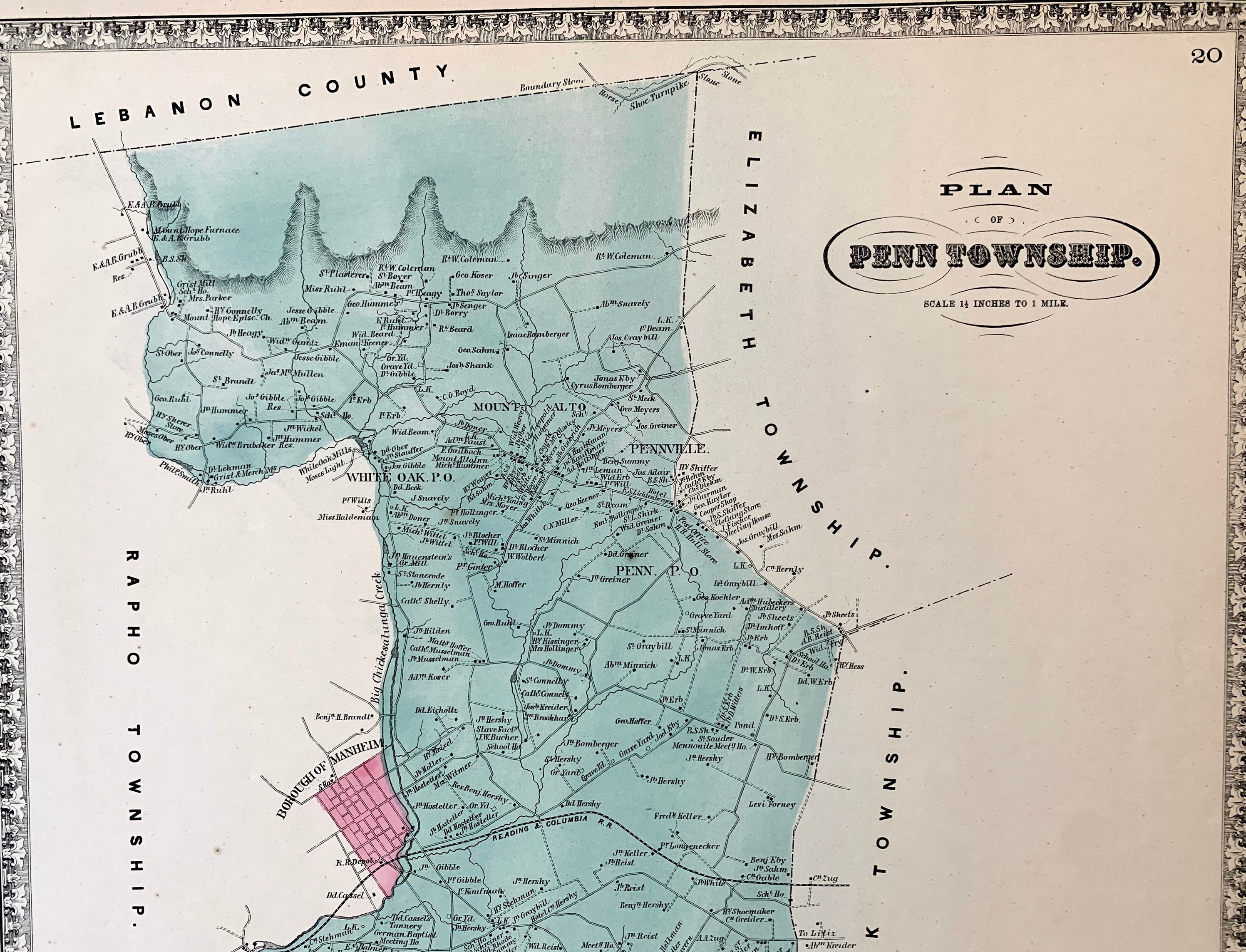 Penn Township Map, Original 1864 Bridgens Lancaster County Atlas