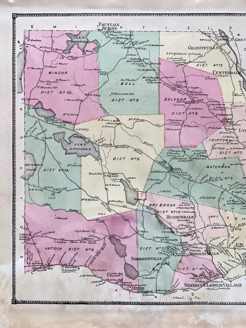 Johnston Map, Original 1870 Rhode Island atlas, Simmonsville, Providence County, Thornton image 3