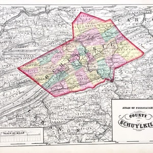 1872 Schuylkill County Map, Atlas of Philadelphia, Original Hand Colored map, Pottsville